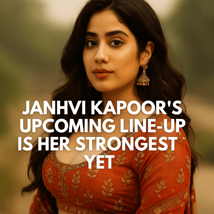 Janhvi Kapoor poses in a glamorous look, representing her strong upcoming film lineup in Bollywood and Tollywood for 2025
